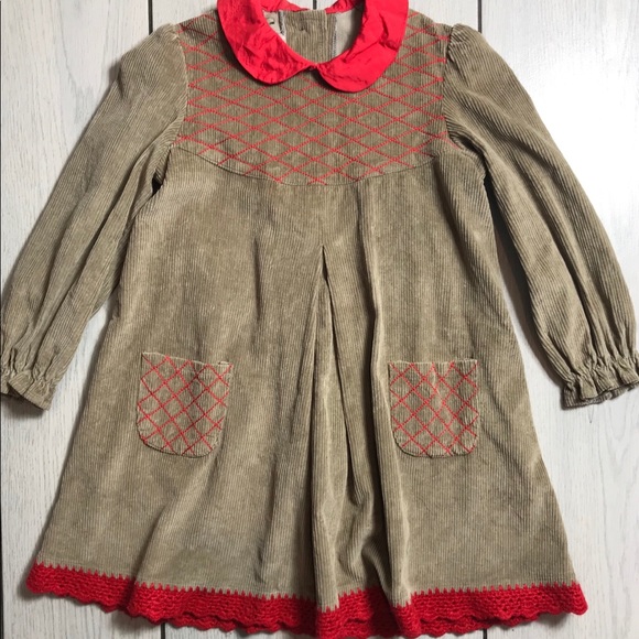 Vintage Dresses Vintage Style Little Girls Brown Corduroy Dress